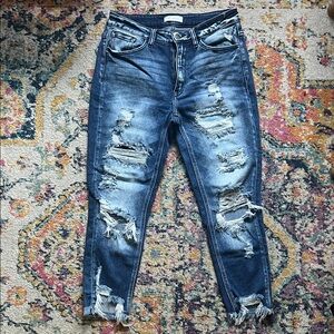 KanCan Distressed Skinny Jeans in Dark Blue